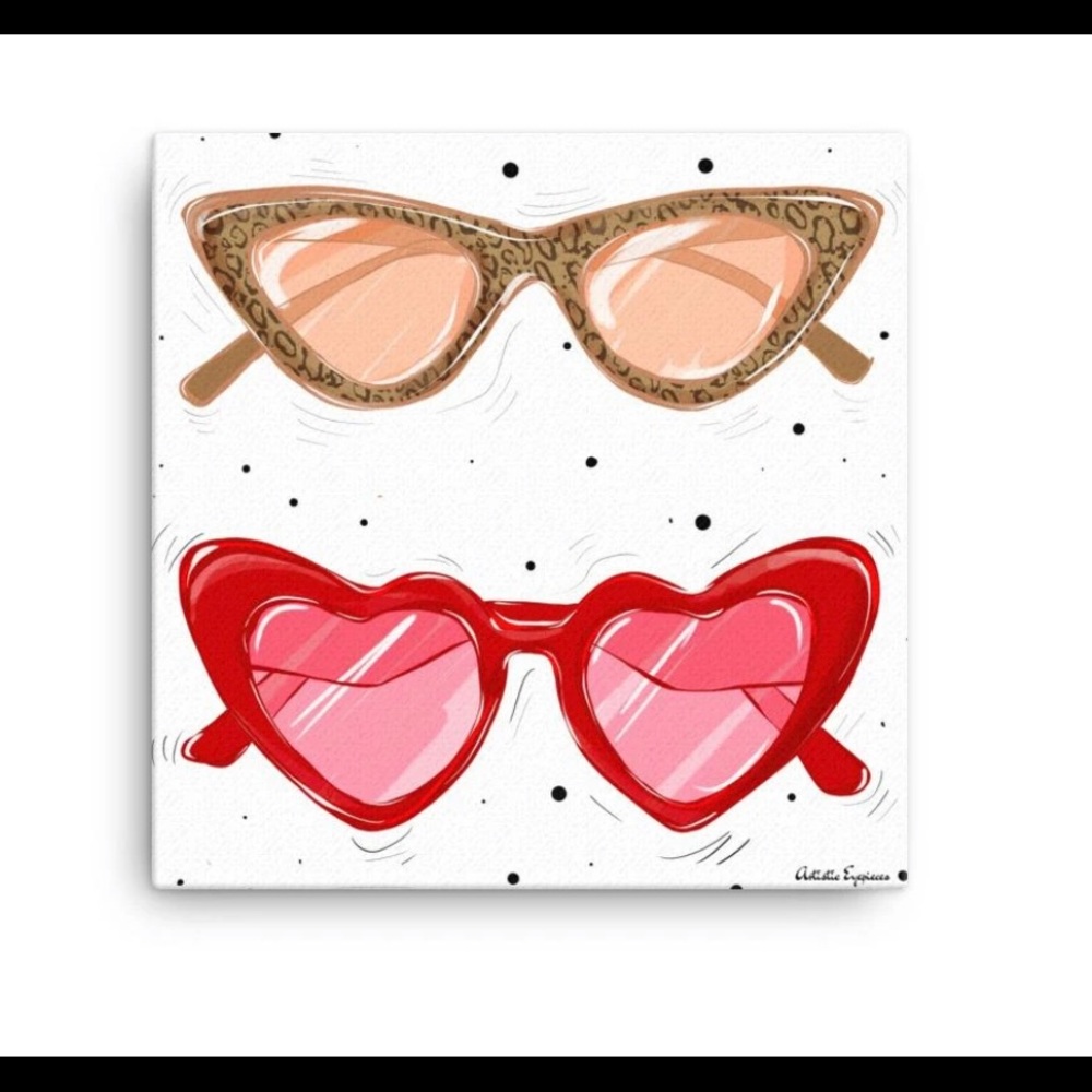 Leopard Print & Red Heart Sunglasses Canvas Art